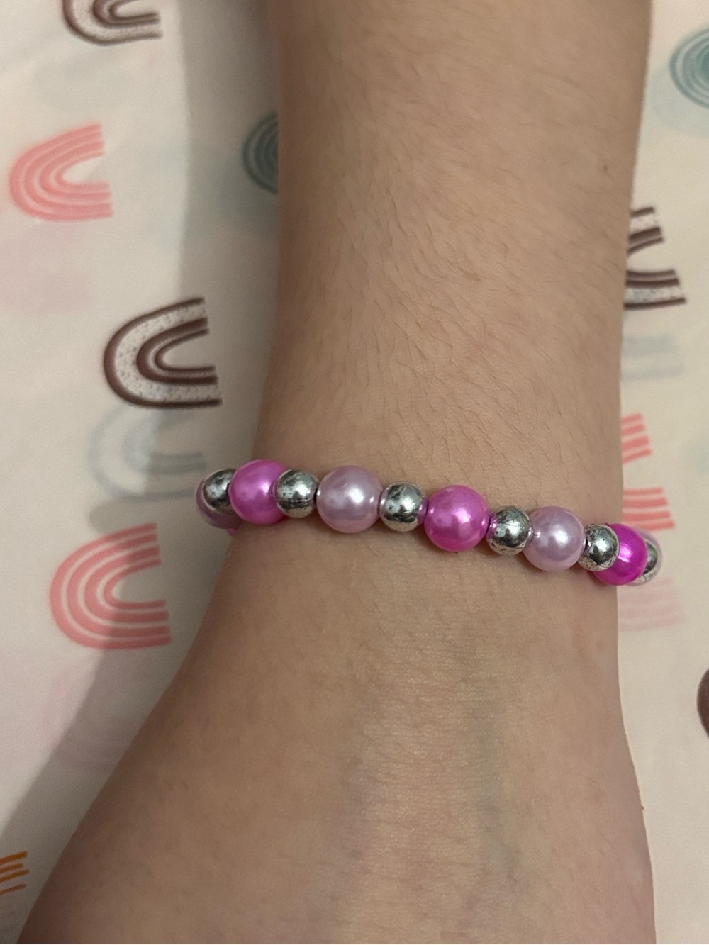 Pink Pearl Beaded Bracelet with Silver Accents